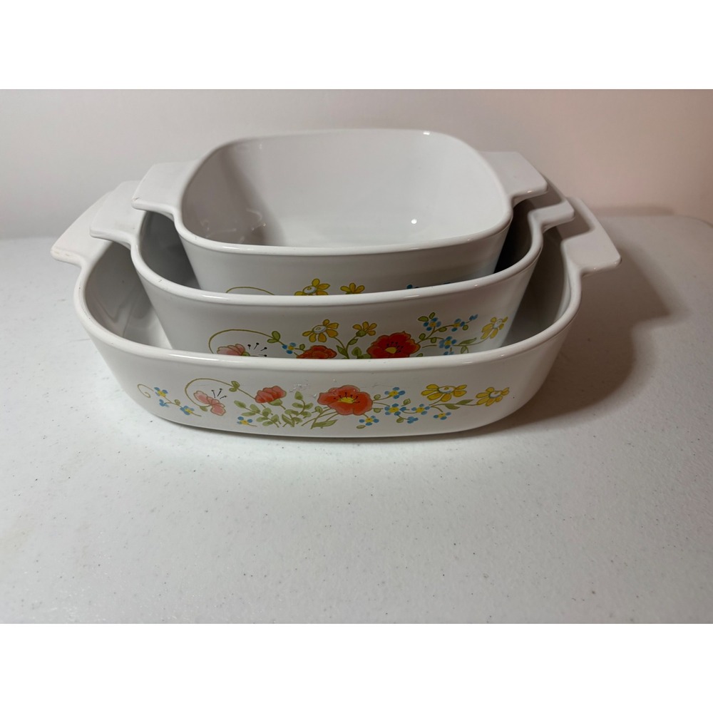 Vintage Corning Ware Wildflower Casserole Baking Dish Set of 3 NO LIDS